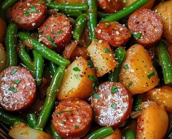 Crockpot Kielbasa and Green Beans