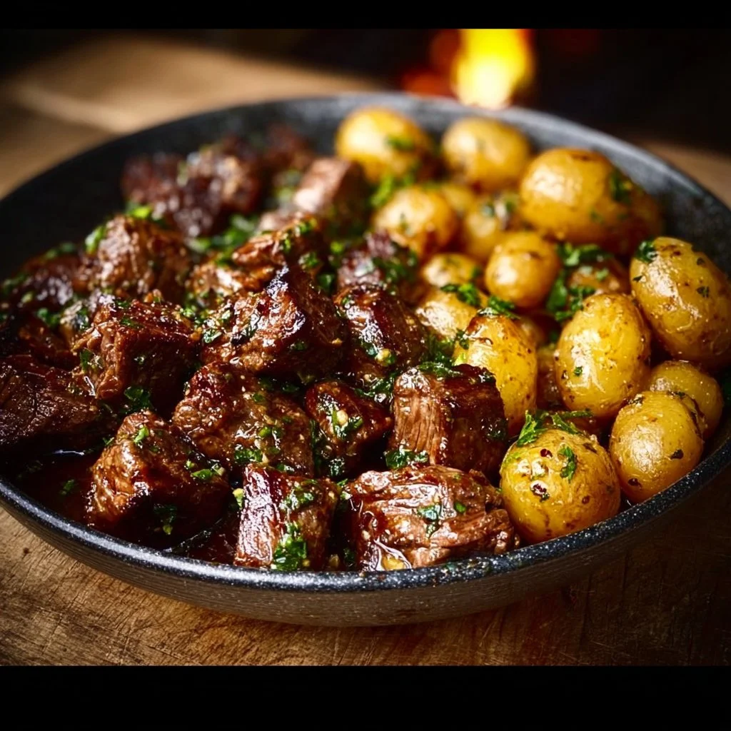 Garlic Butter Beef Bites with Potatoes