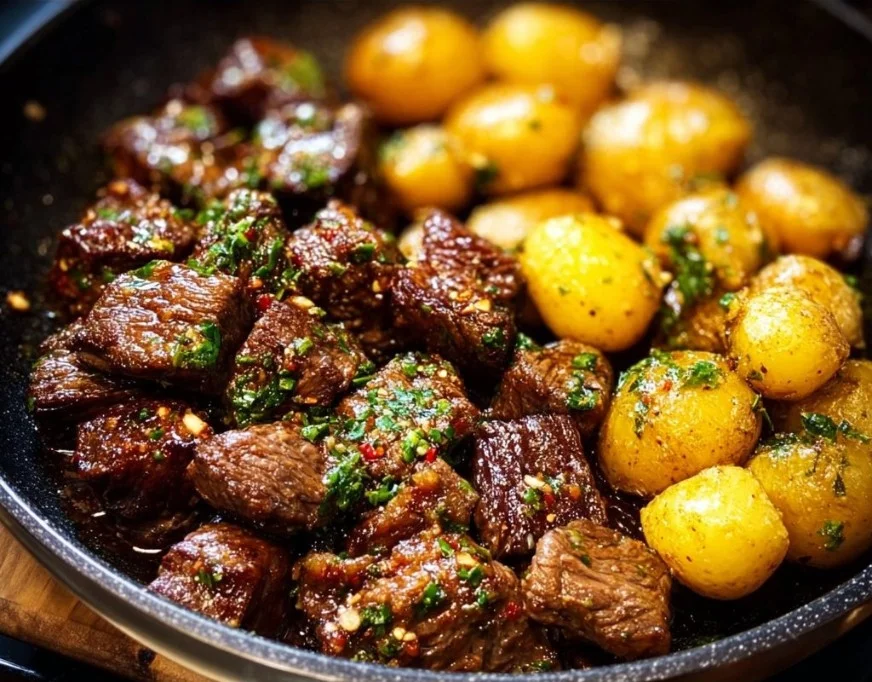 Garlic Butter Beef Bites with Potatoes