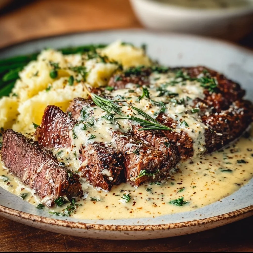 Garlic Butter Steak With Parmesan Cream Sauce