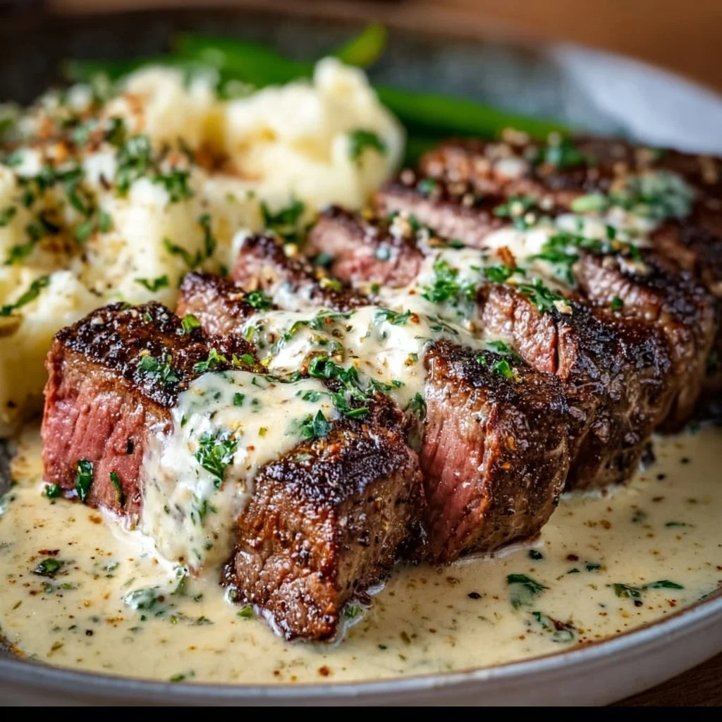Garlic Butter Steak With Parmesan Cream Sauce