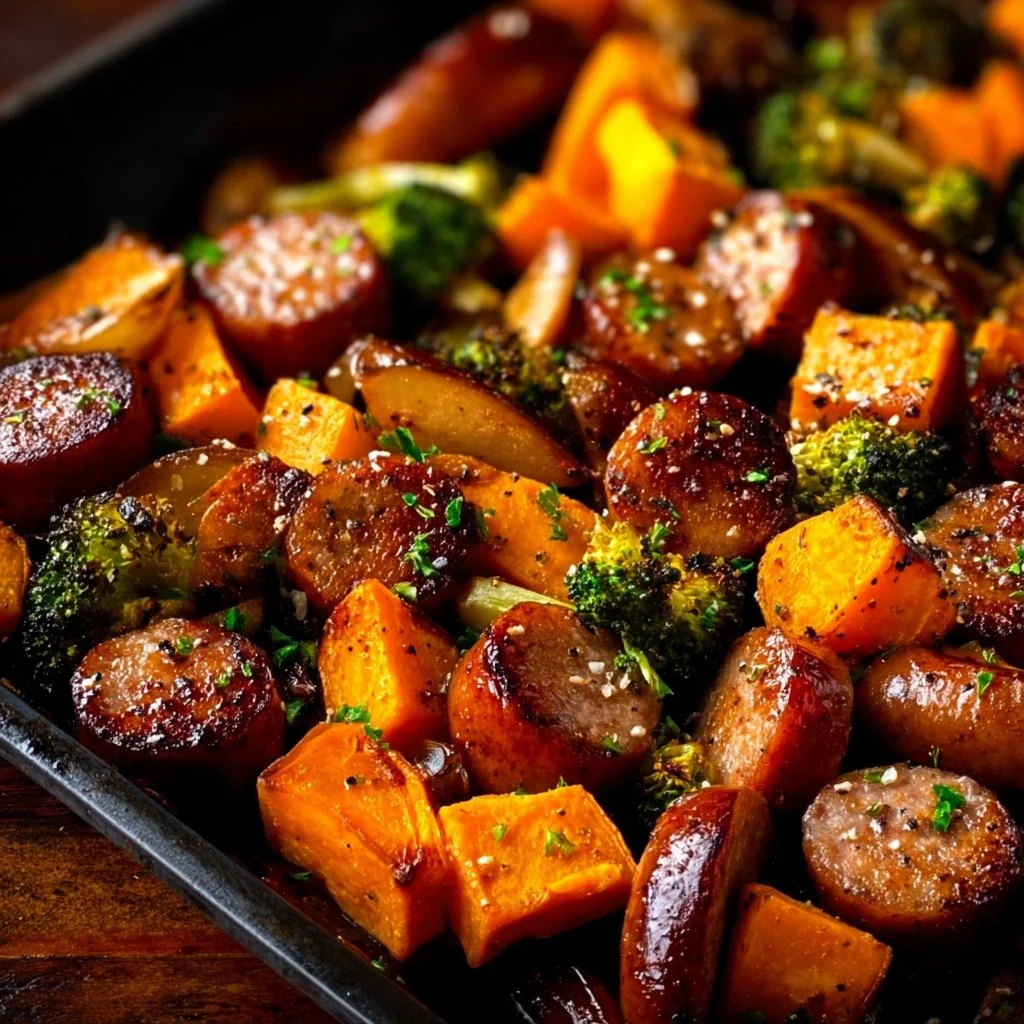 Honey Garlic Sausage and Sweet Potato Sheet Pan Dinner