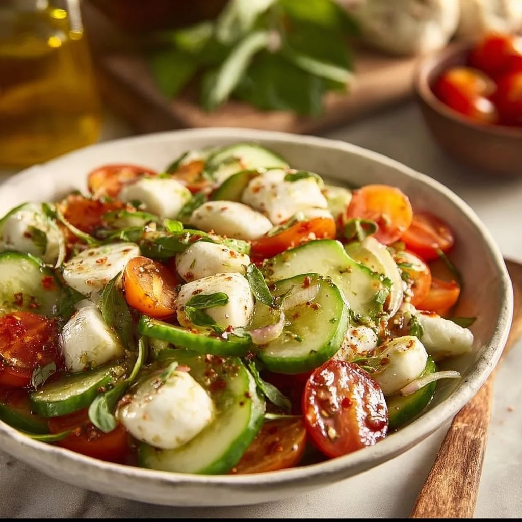 Juicy Cucumber Caprese Salad