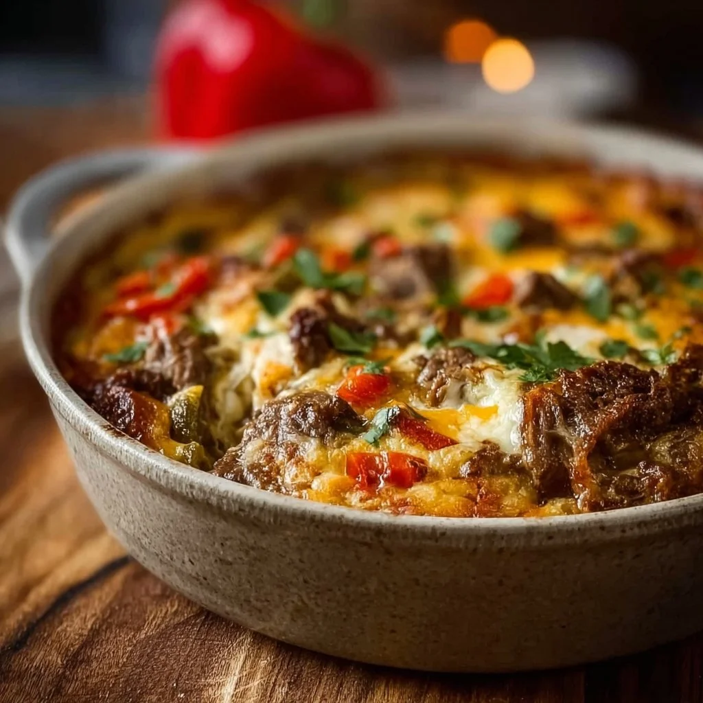 Low Carb Philly Cheesesteak Casserole
