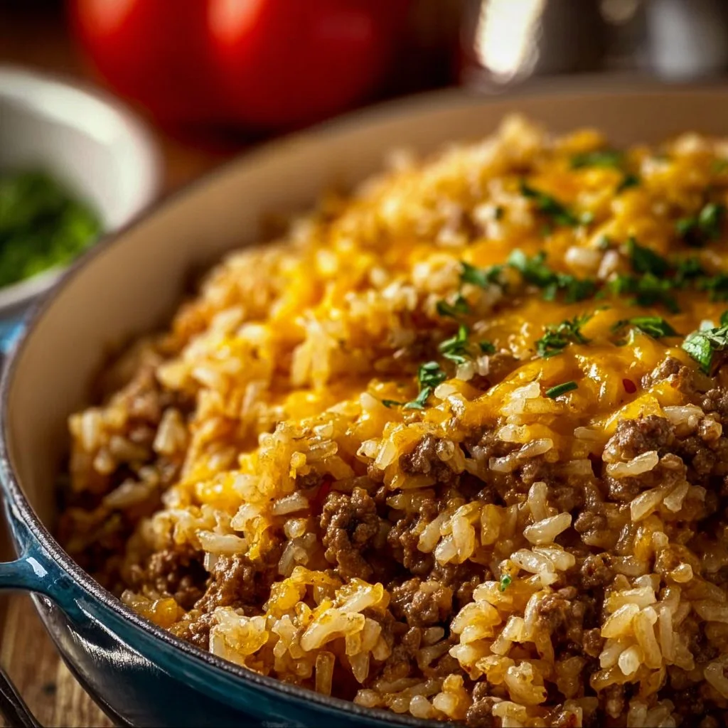 Cheesy Ground Beef and Rice Casserole