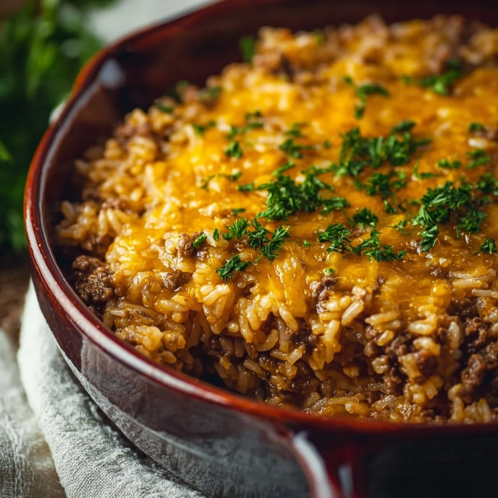 Cheesy Ground Beef and Rice Casserole