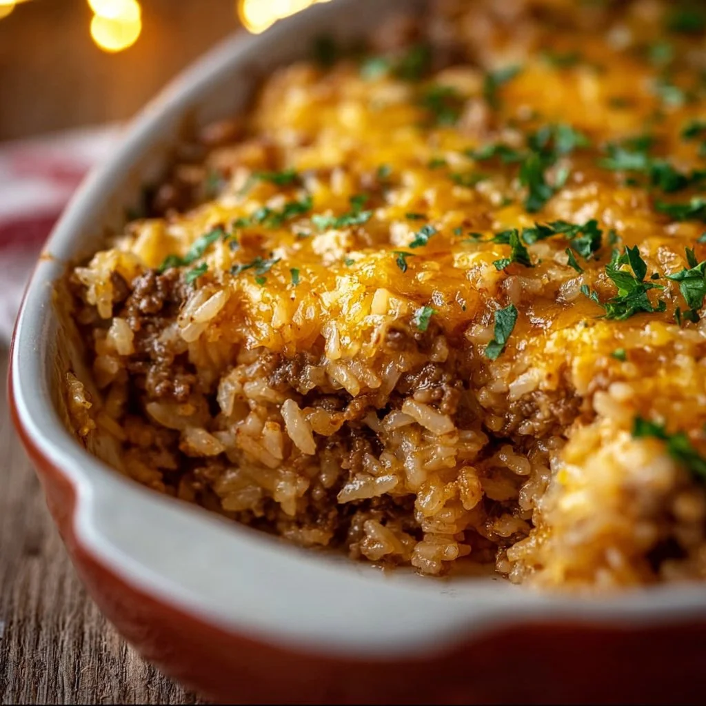 Cheesy Ground Beef and Rice Casserole