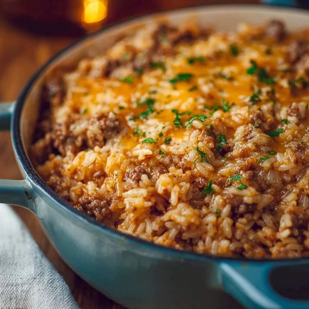 Cheesy Ground Beef and Rice Casserole