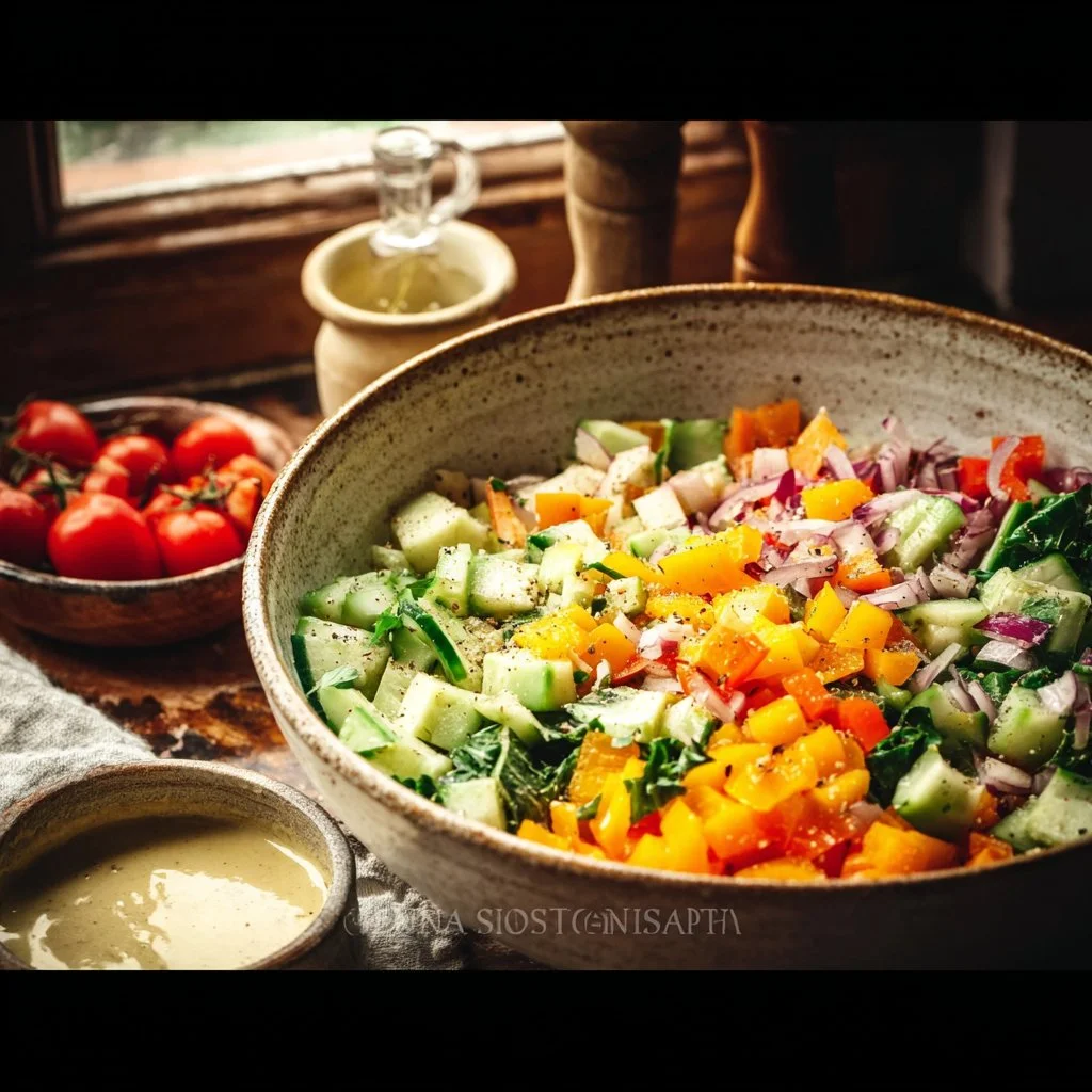 Chopped Vegetable Salad with Lemon-Garlic Dressing