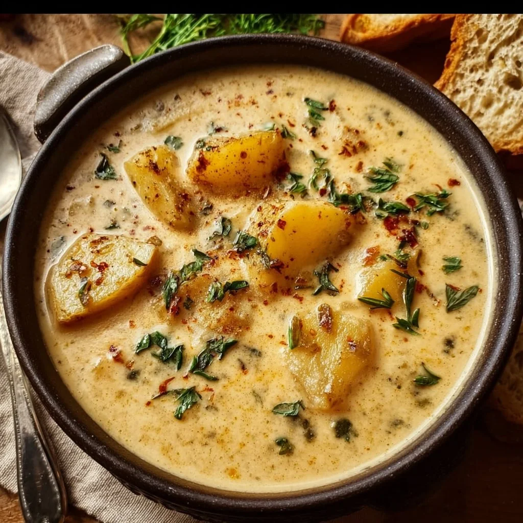 Hearty Cheddar Garlic Herb Potato Soup Recipe