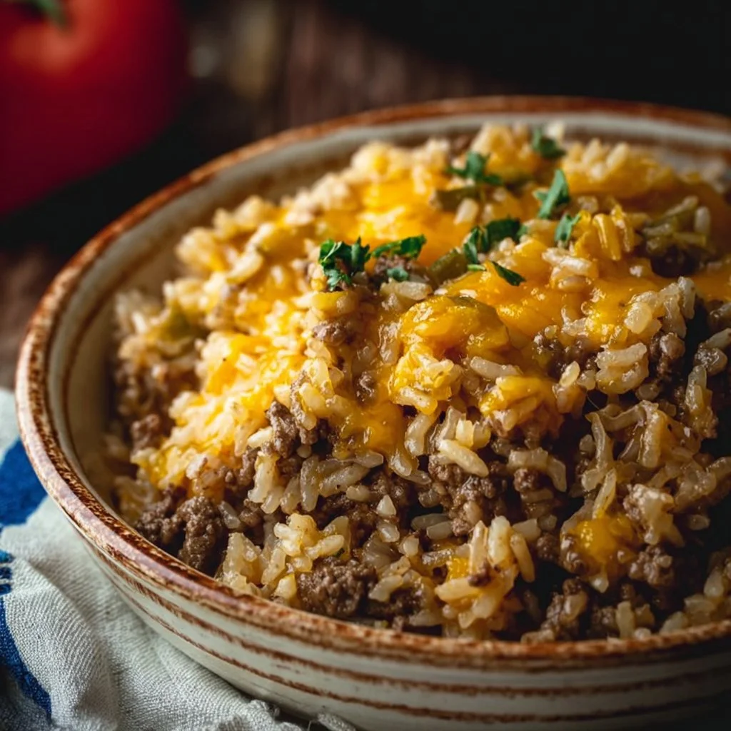 Cheesy Ground Beef and Rice Casserole